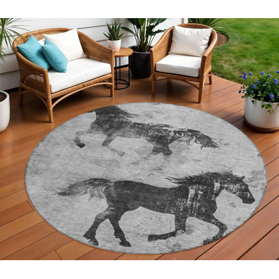 Tapis d'intérieur rond lavable pour cheval 8 'gris