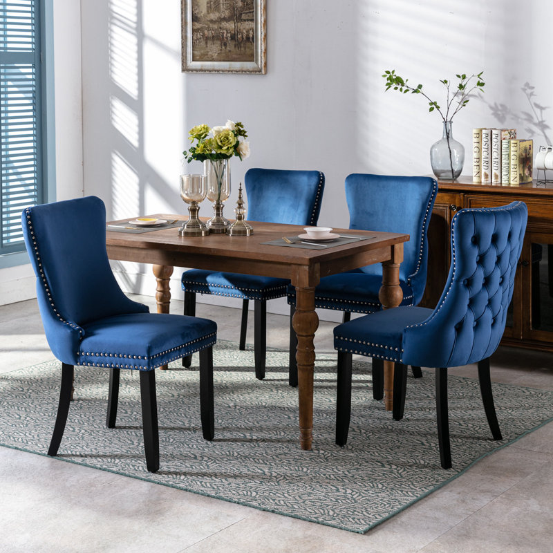  Demarco Luxury Velvet Upholstered Kitchen Dining Chairs, Black, 6, Black