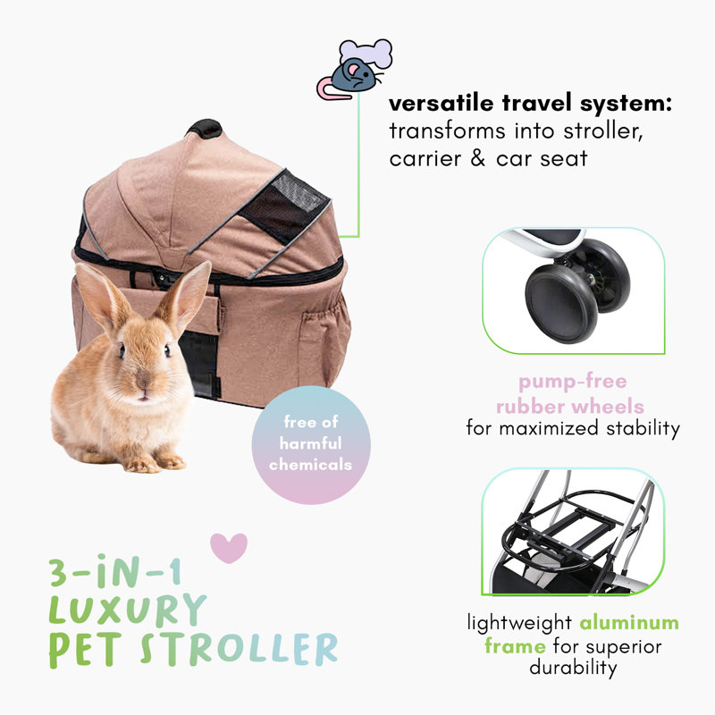 Desert Rose 3-in-1 Pet Stroller with Spacious Interior