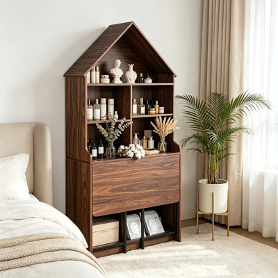 Folding Craft Desk with Storage Shelves, Convertible Hideaway Desk to Bookshelf, Foldable Desk with Storage, Disappearing Desk for Small Spaces, Multifunctional Converted Craft Table, Vanity Desk