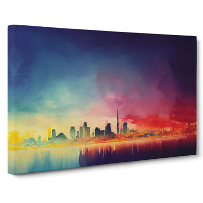 Skyline City Watercolour - Wrapped Canvas