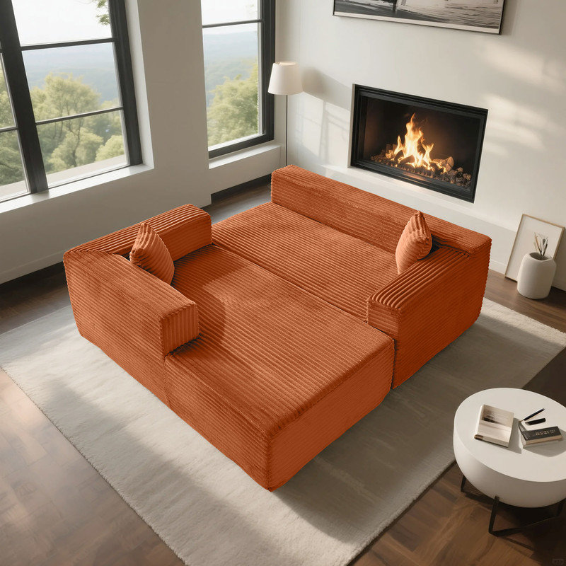 Boneless Modular Corduroy L-Shaped Sectional Sofa with Minimalist Design, Brown Corduroy
