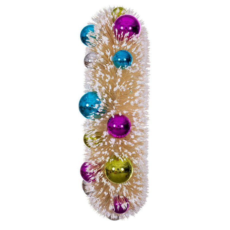  Boules de couronne givrées 18 po., Beige, H 5 po x l 18 po x P 18 po, Bleu/rouge