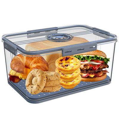 Bread Box, Airtight Bread Storage Container With Lid, Large Time-Recording Bread Keeper For Kitchen Counter, (Grey)