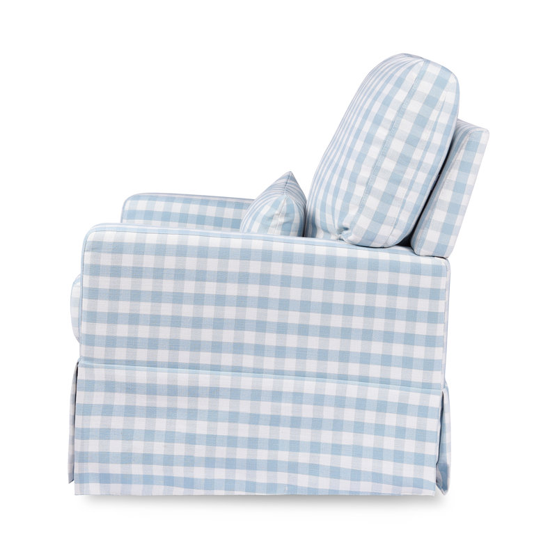 Crawford Pillowback Comfort Swivel Glider, Blue Gingham Livesmart®