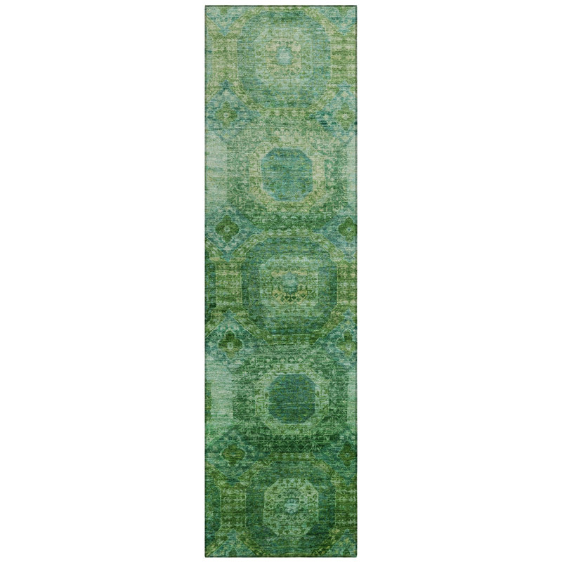 Machine Washable Indoor/Outdoor Xhevrie Emerald Rug, Runner 2'3" x 7'6"
