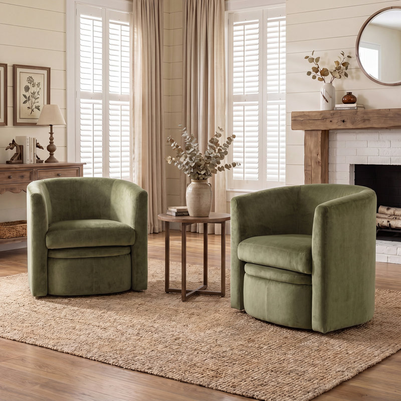 Fauteuil d'appoint rembourré avec repose-pieds Kyah, Velours vert