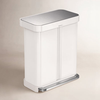 Simplehuman 58L / 15.3 Gallon Hands-Free Dual Compartment Recycling Kitchen Step Trash Can with Lid