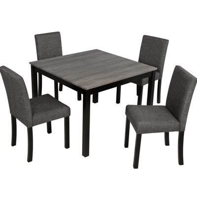 Table de salle à manger moderne pour 4 personnes, chaises carrées en bois et rembourrées, gris noir, cuisine attrayante avec 5 tables et table, construction ergonomique