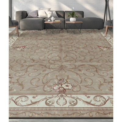 Tapis beige et ivoire noué à la main de haute qualité