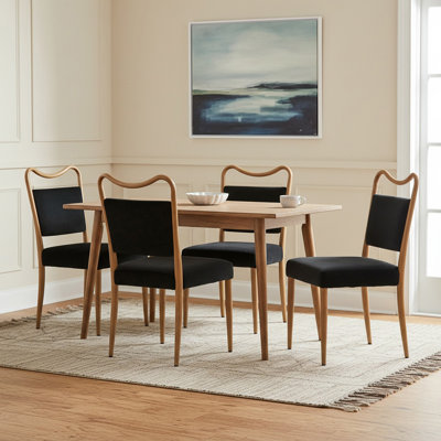 Mid-Century Velvet Dining Chair Set with Wood-Grain Metal Frame