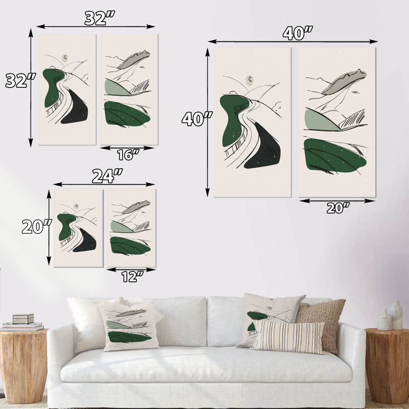 «Green Retro Landscape Panoramas I», ensemble de 2 impressions, Toile tendue, H 32 po x l 32 po x P 1 po