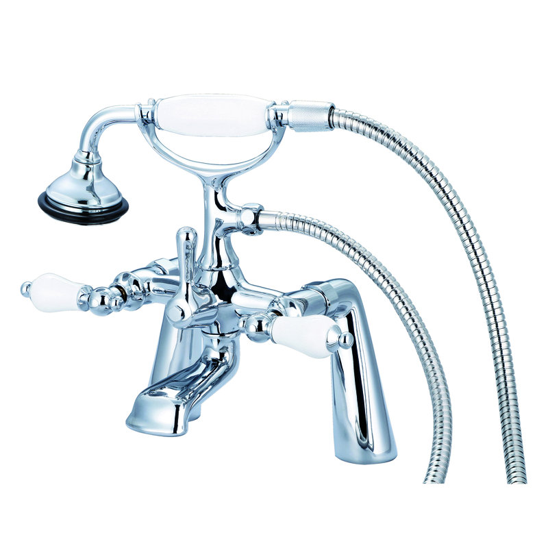 Stonington 3 Handle Deck Clawfoot Tub Faucet, Hand Polished, Richly Triple Plated Chrome Finish, Porcelain Lever Handles