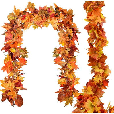 2 Pack Artificial Maple Leaf Garland, Autumn Foliage Hanging Vine Decoration for Thanksgiving, Christmas, Mantel, Door, Table and Seasonal Home Décor
