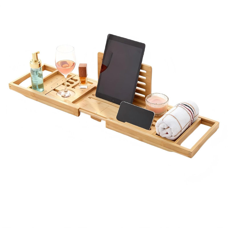 Plateau de bain en bambou pliable de qualité supérieure, plateau de bain extensible avec support