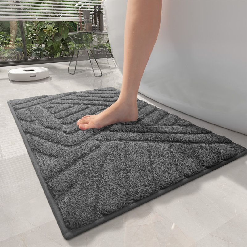 Ibnou Non-Slip Bath Rug, 24" L x 16" W, Dark Gray