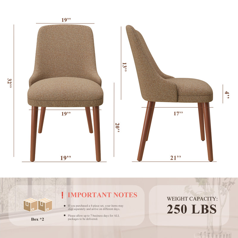 High Back Dining Chair with Ergonomic Curved Back, Padded Seat & Solid Wood Legs, Camel