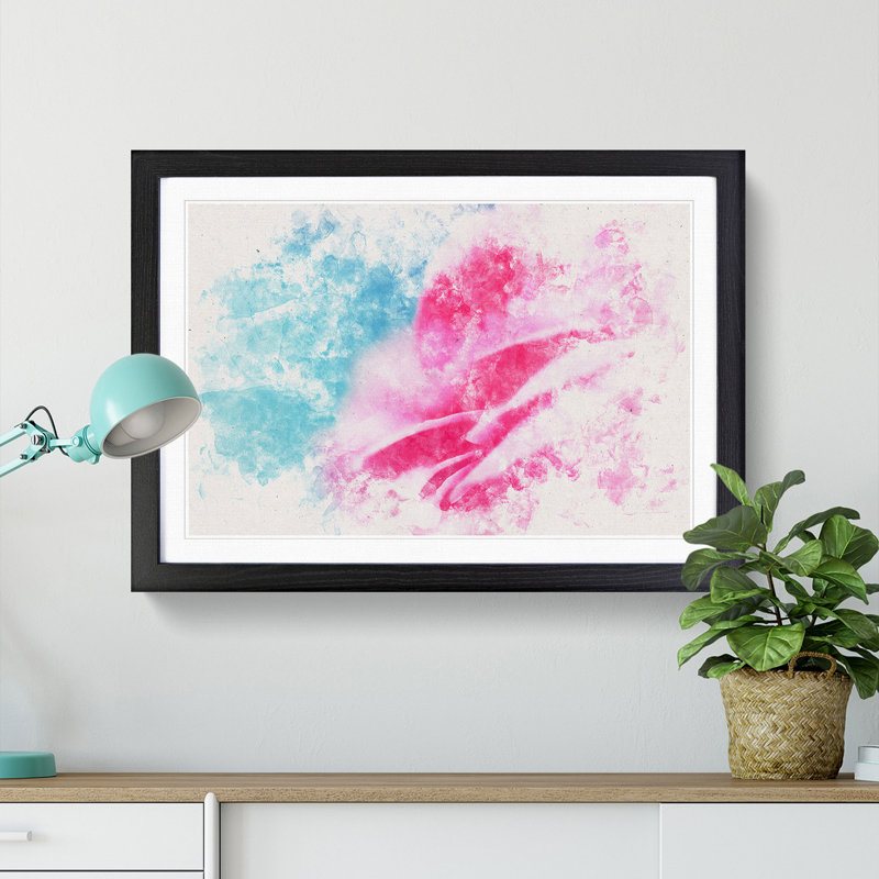 Pink Carnation on Blue - Picture Frame Painting Print, 36cm H x 48cm W x 2cm D, Black Framed