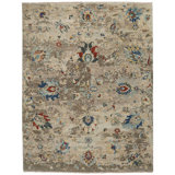 Hand Knotted Wool Floral Area Rug in Black