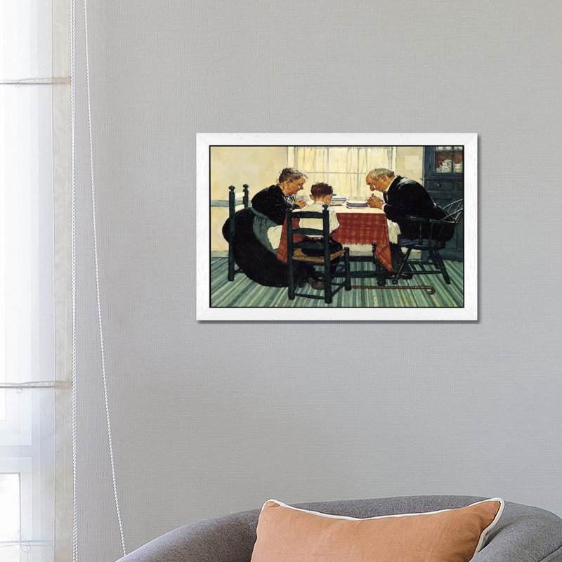 Family Grace (Pray) by Norman Rockwell - 1 Piece Painting on Canvas, 101.6 cm H x 66.04 cm W, White Framed