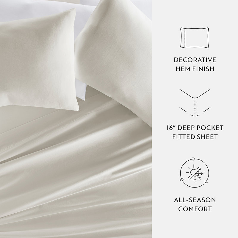 Sheet Set Solid Cotton, Ivory, King Sheet Set with 3 Additional Pieces