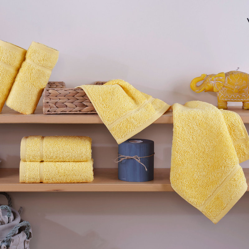Ensemble de 12 débarbouillettes en coton turc 13 x 13 pouces 600 g / m², Jaune