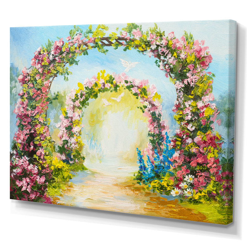 «Summer Floral Loureux Arch», reproduction de cadre photo sur toile, H 8 po x l 12 po x P 1 po, Toile tendue
