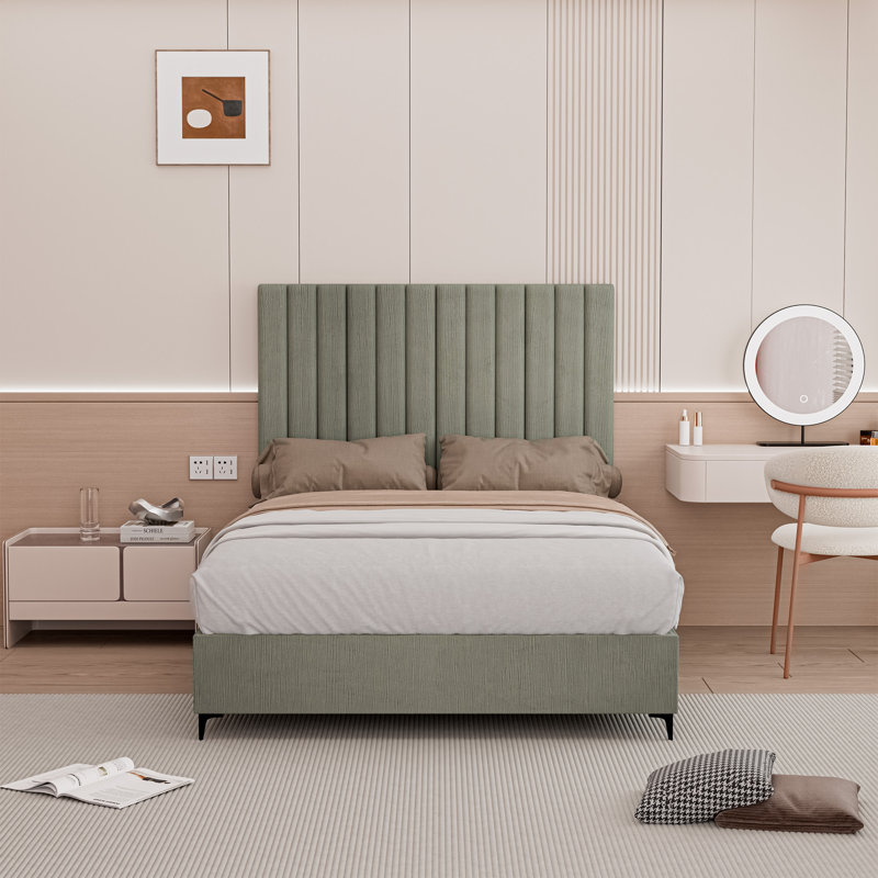 Lit plateforme tapissier en velours de luxe avec tête de lit, base de qualité supérieure, aucun sommier tapissier requis