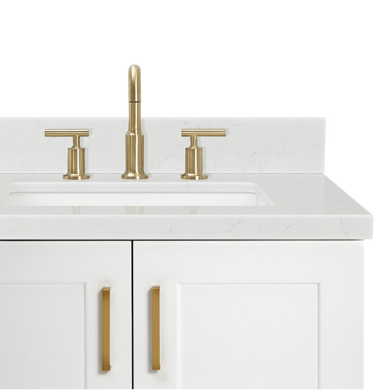 ARIEL Taylor 42.25 Single Sink Bathroom Vanity with Man-Made Stone Top-Oval, White, Right , Oval