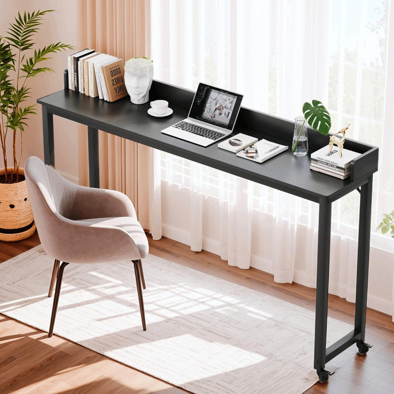 Table de lit 70,8 po avec roulettes à 360 °, bureau pour lit mobile de grande taille avec pieds en métal robustes, chariot pour ordinateur portable robuste et table de salle à manger pour chambre à coucher, salon, hôpital (noir)