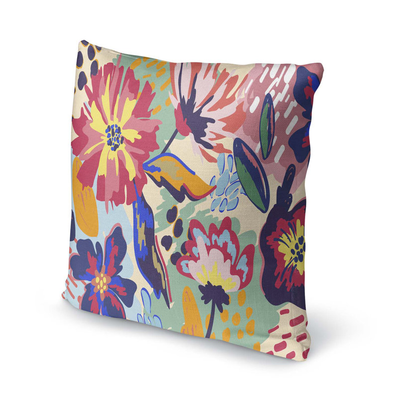Floral Cotton Blend Outdoor Reversible Throw Pillow, 16" x 16", Multicolor