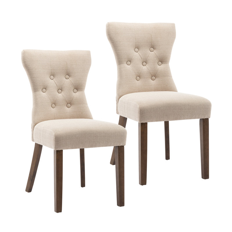 49cm H Tufted Fabric Upholstered Side Chair in Dark Grey, Natural