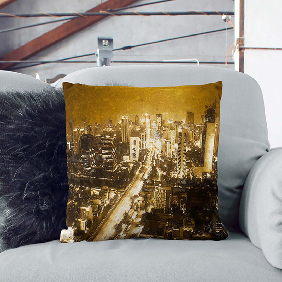 Golden Jakarta Skyline in Abstract Cushion with Filling