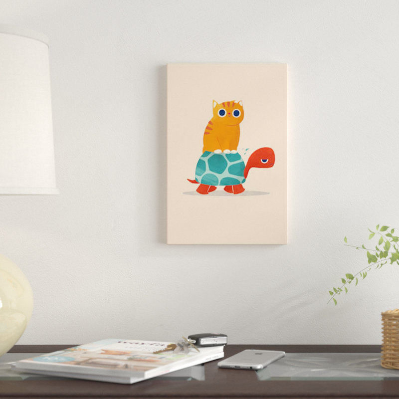 «Fat Cat Rides a Turtle» par Jay Fleck, impression sur toile tendue, H 12 po x l 8 po x P 0,75 po, Toile tendue