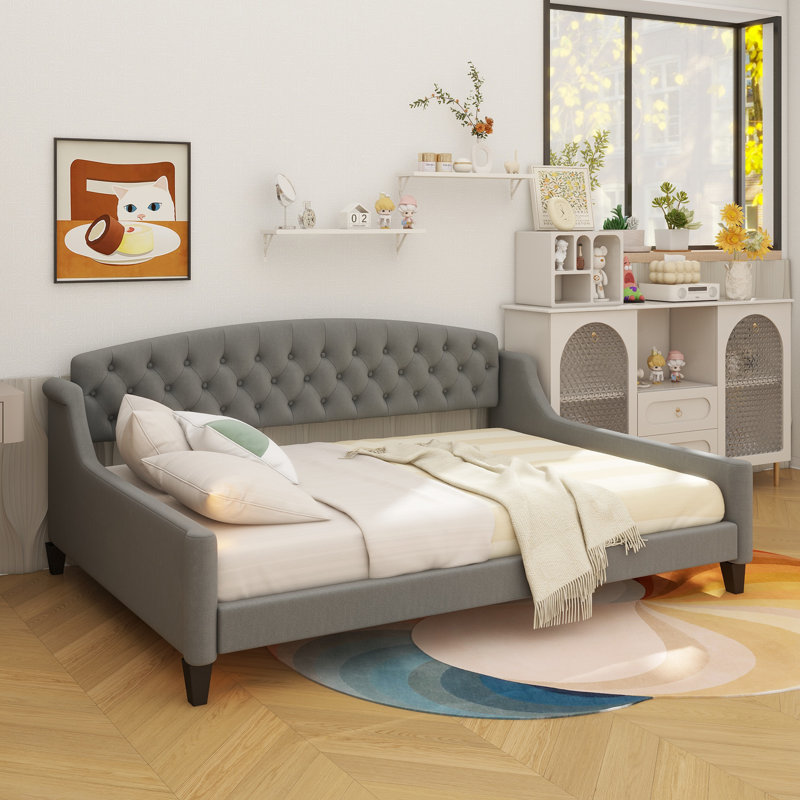 Modern Luxury Tufted Button Daybed, Full, Gray, Gray, Full