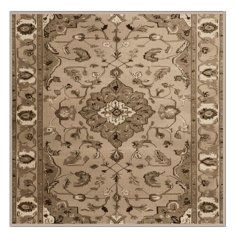 Machine Washable Tabriz Brown Area Rug, Carré 7 pi