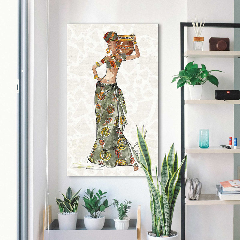 «African Flair VIII C» par Anne Tavoletti - Peinture, H 48 po x l 28 po x P 1,5 po, Toile tendue