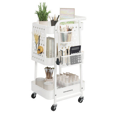 29.1'' H X 17'' W 3-Tier Rolling Utility Cart with 2 Hanging Holders, 2 Removable Pegboards and 4 Hooks