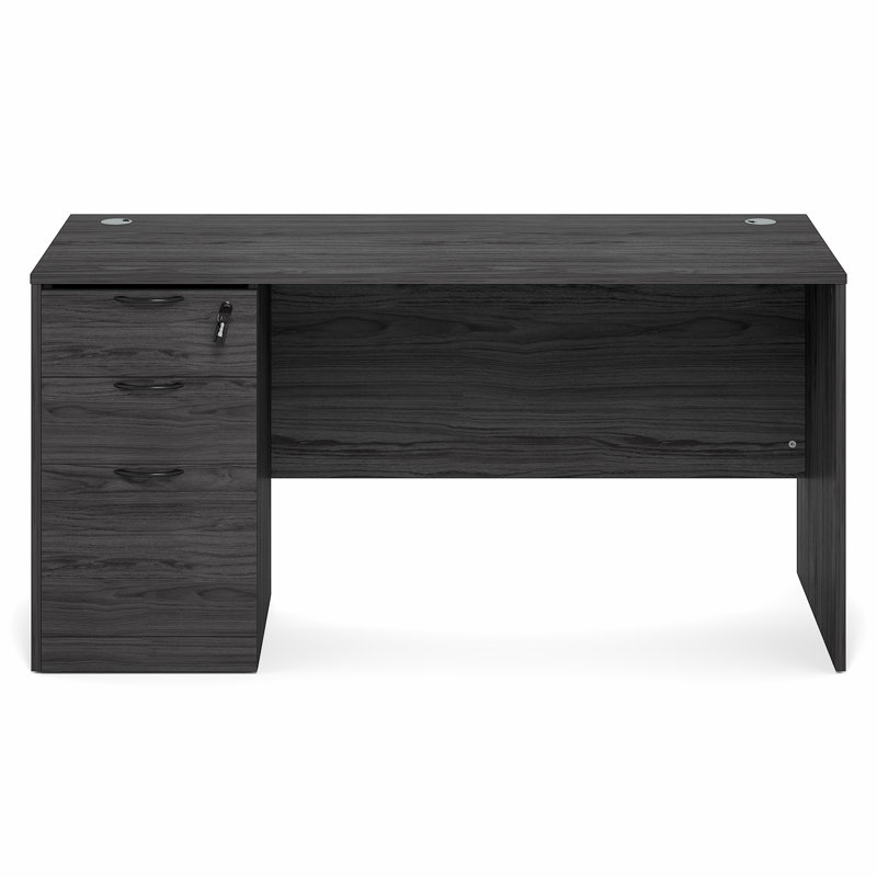 Furinno ROGER 60 Inch Executive Desk with File Cabinet, Home Office Desk with 3-Drawer Fixed Pedestal Filing Cabinet, Desk Cord Grommet, For Home Office, Coastal Grey