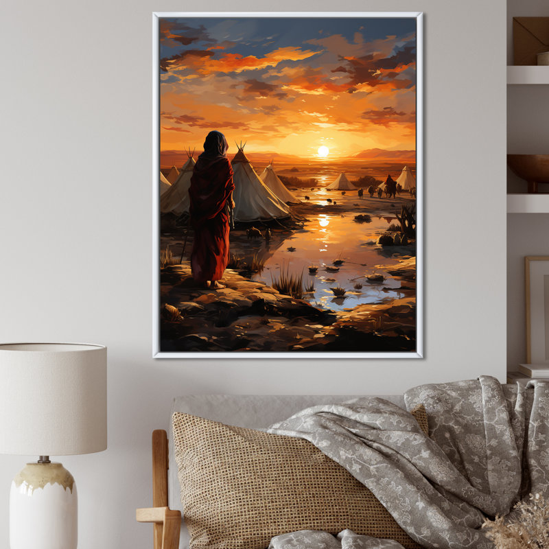 Tentes sahraouies, paysage africain I, Cadre flottant blanc, H 20 po x l 12 po x P 1 po