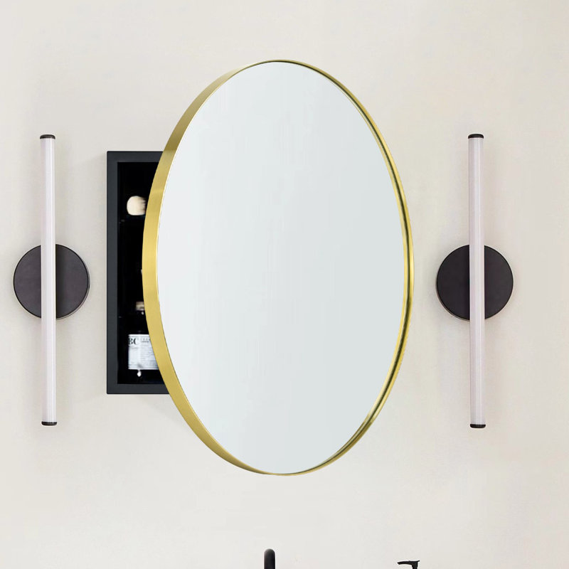 Armoire à pharmacie avec miroir et 2 tablettes réglables Seenaa, 24 po x 24 po, Or brossé