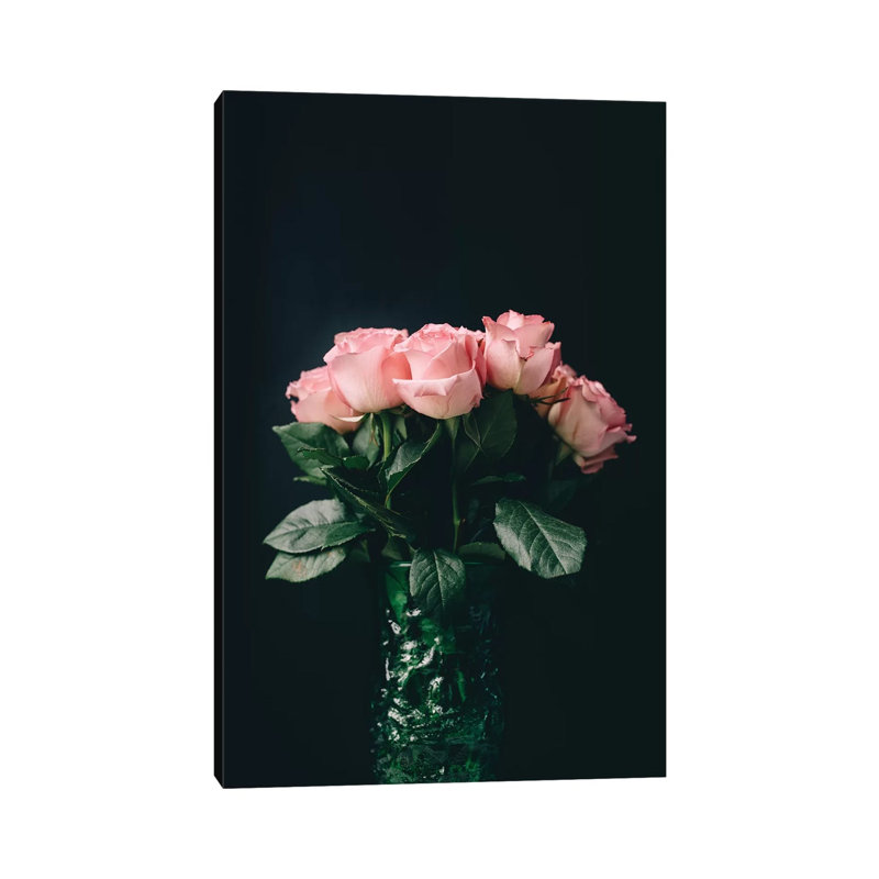 Pink Roses On Black II by Chelsea Victoria - Wrapped Canvas Print, 152.5 cm H x 101.5 cm W