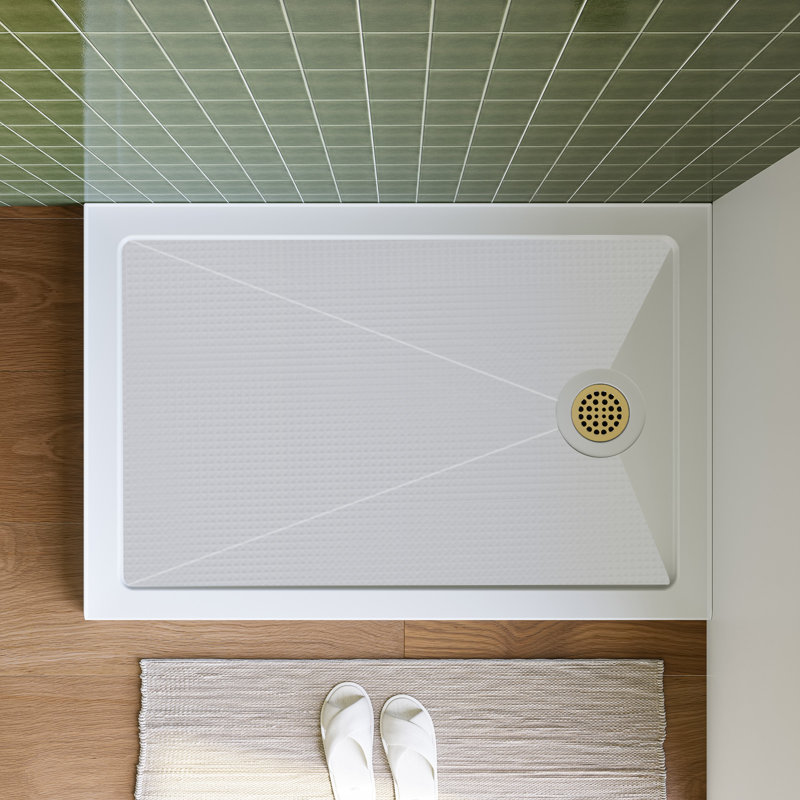48" x 32" White Shower Base with Drain Assembly and Drain Cover Included, Non-slip Shower Pan, Right