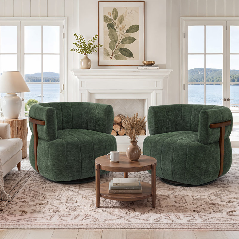 Fauteuil pivotant rembourré de 32,6 po de largeur, Vert foncé