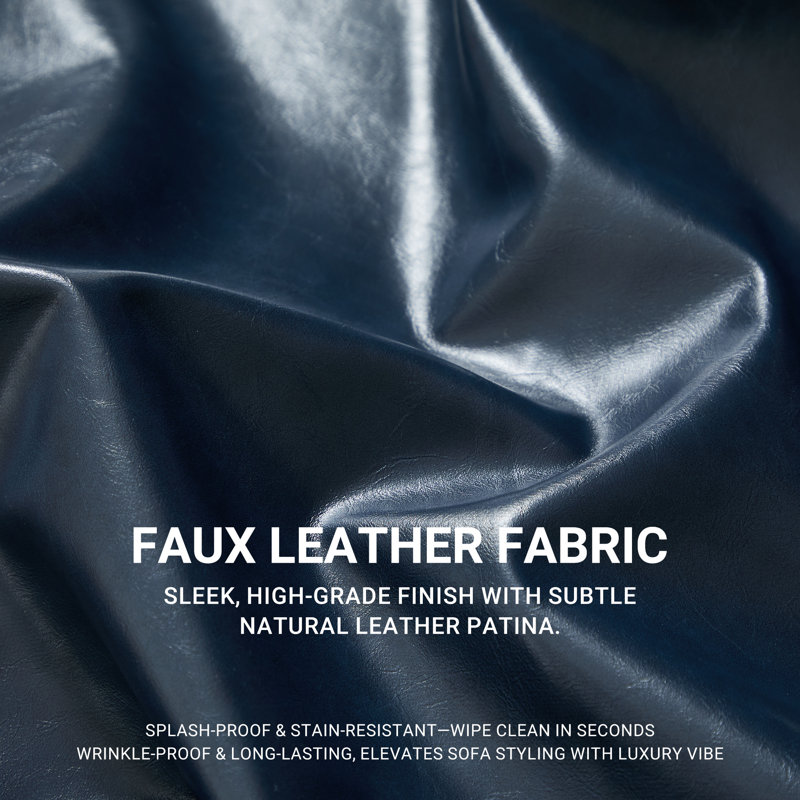 37 " Chenille Accent Chair, Royal Blue Faux Leather