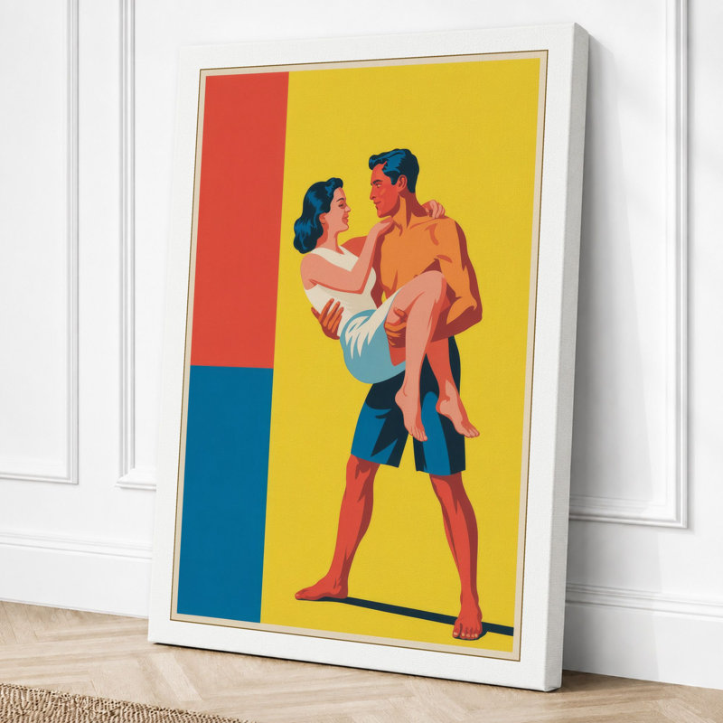 Sparring Athletes Art Deco - Wrapped Canvas, 18x12 - 45.7 x 30.5 cm, Terracotta Border