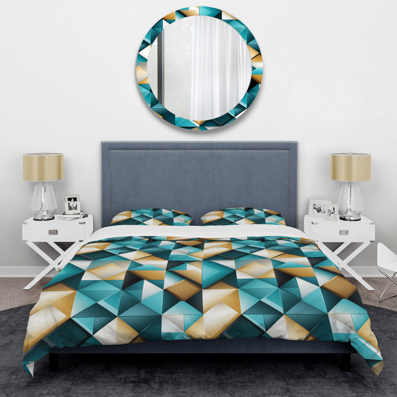 Teal and Gold Geometric Microfiber Full/Queen Bedding Set
