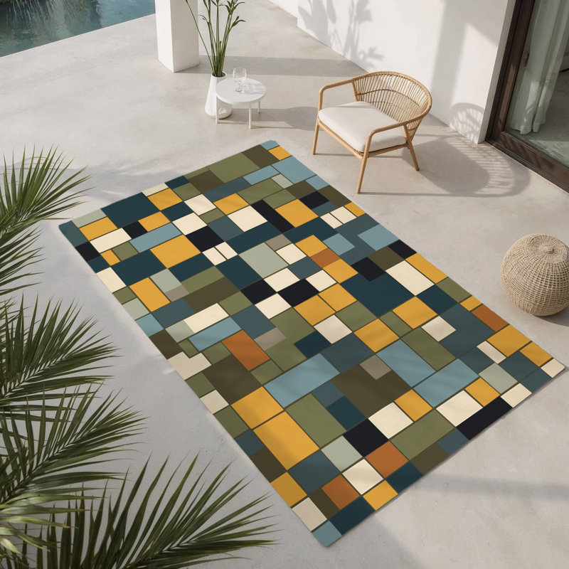 Tiled Grounds Indoor And Outdoor Area Rug, Rectangle 1'6" x 2'6"
