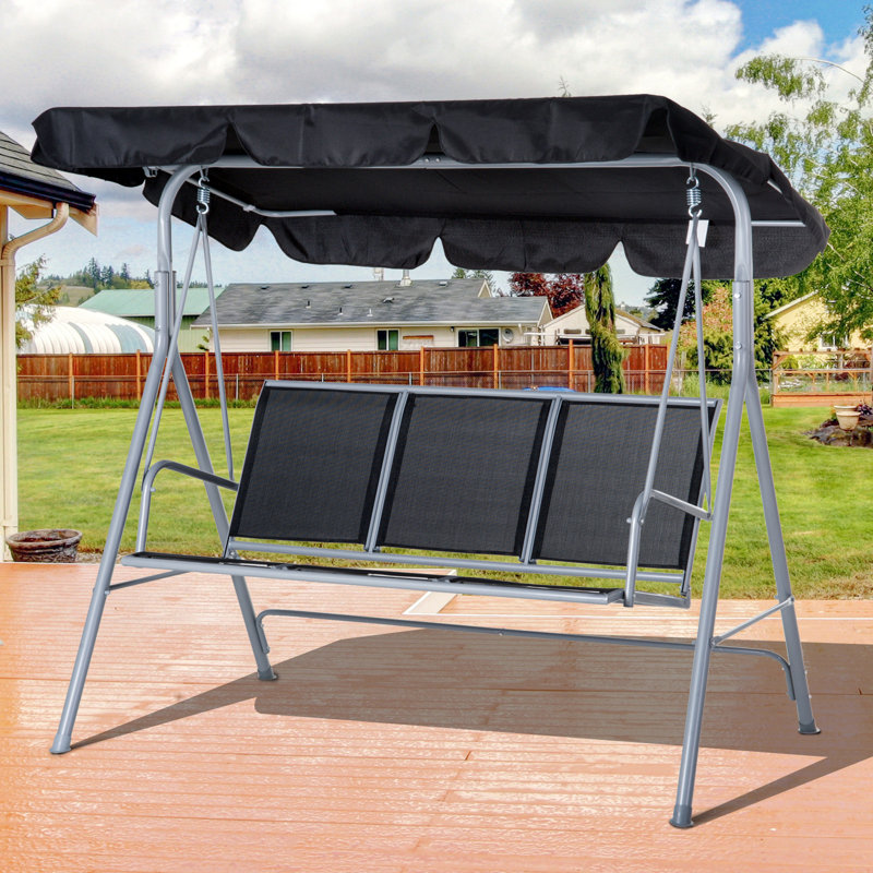 3 Person Porch Swing with Canopy, Black
