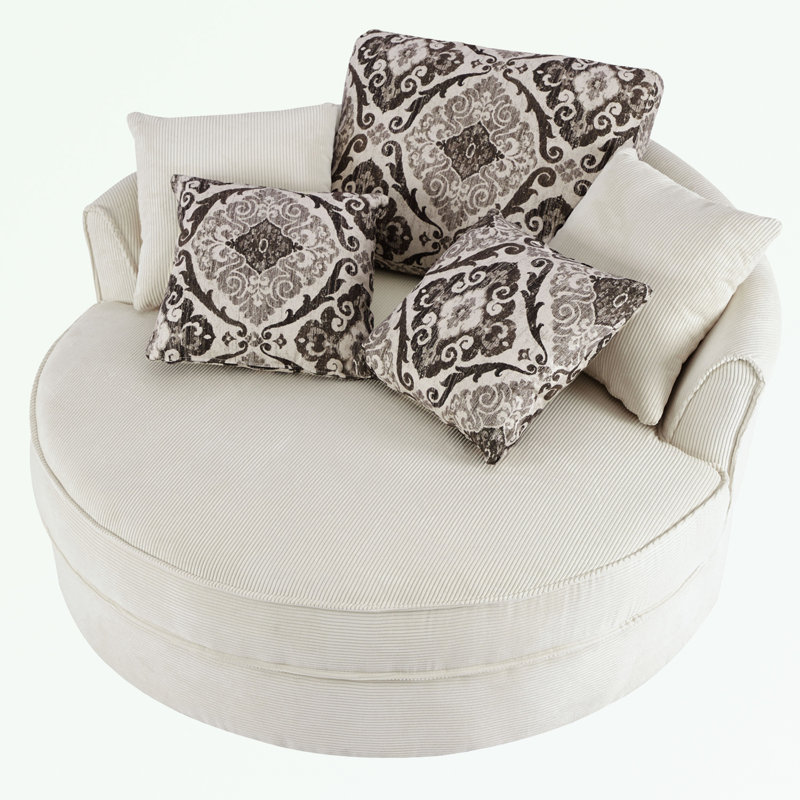 Ege Upholstered Swivel Barrel Chair, Beige Corduroy